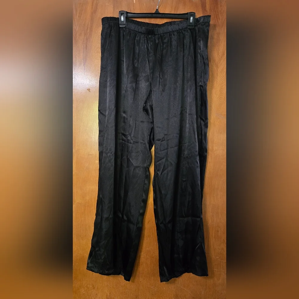 Nwt Linea Donatella 3pc  Black Satin Fringe Sleep PJ Set